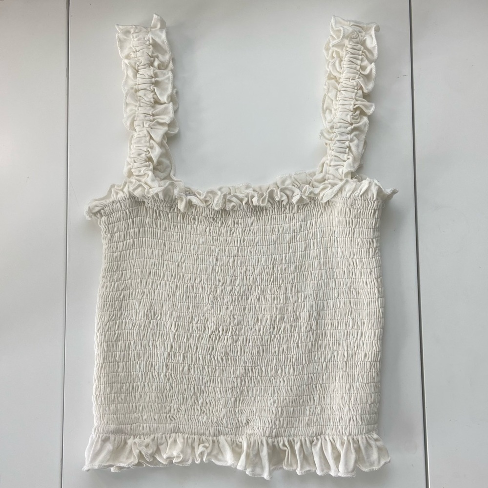 white scrunched cropped tank